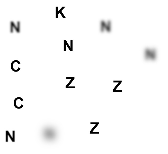 Scattered letters of varying clarity